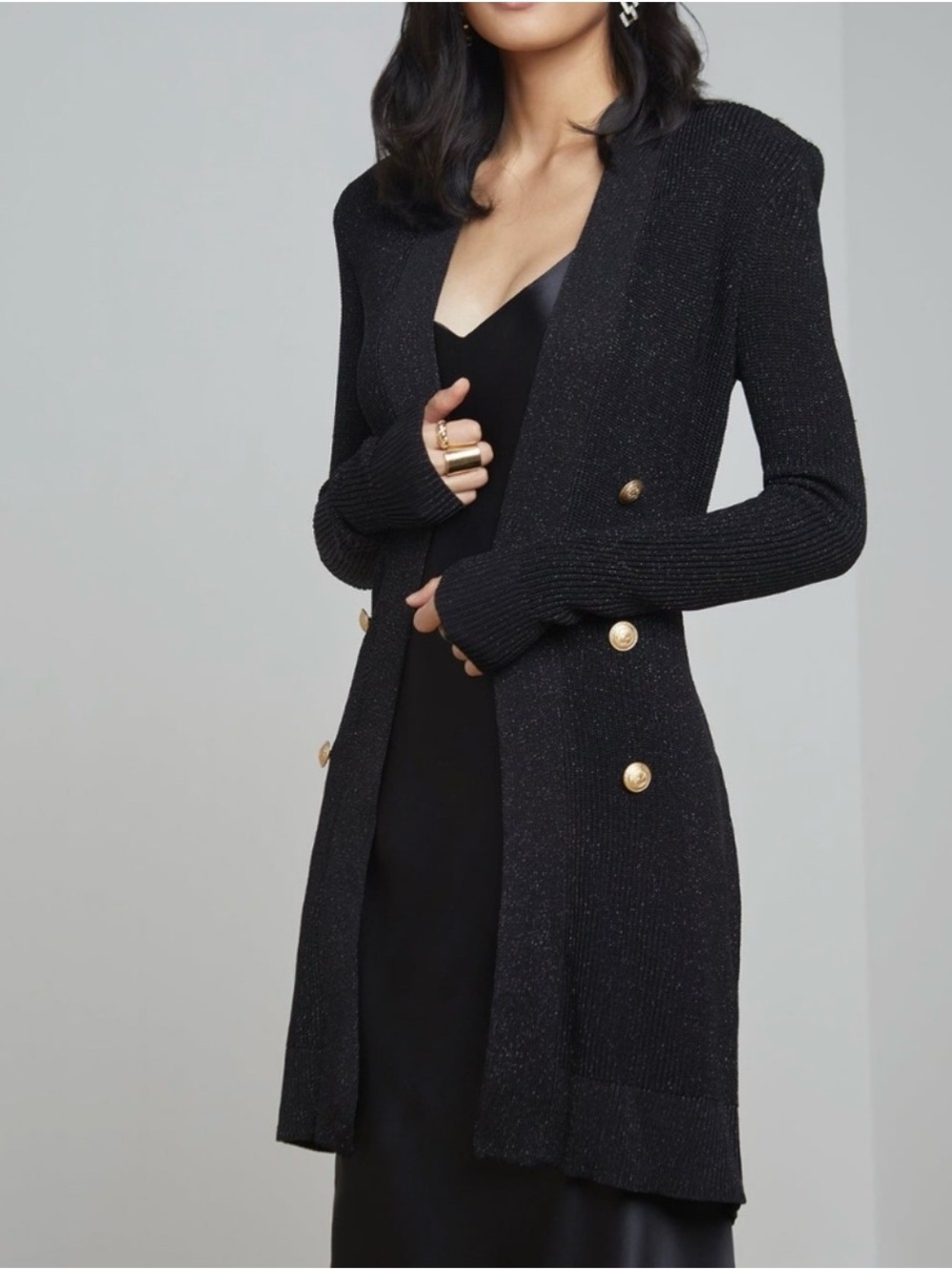L'AGENCE Navy Ribbed Knit Cardigan with Open Front Size Medium